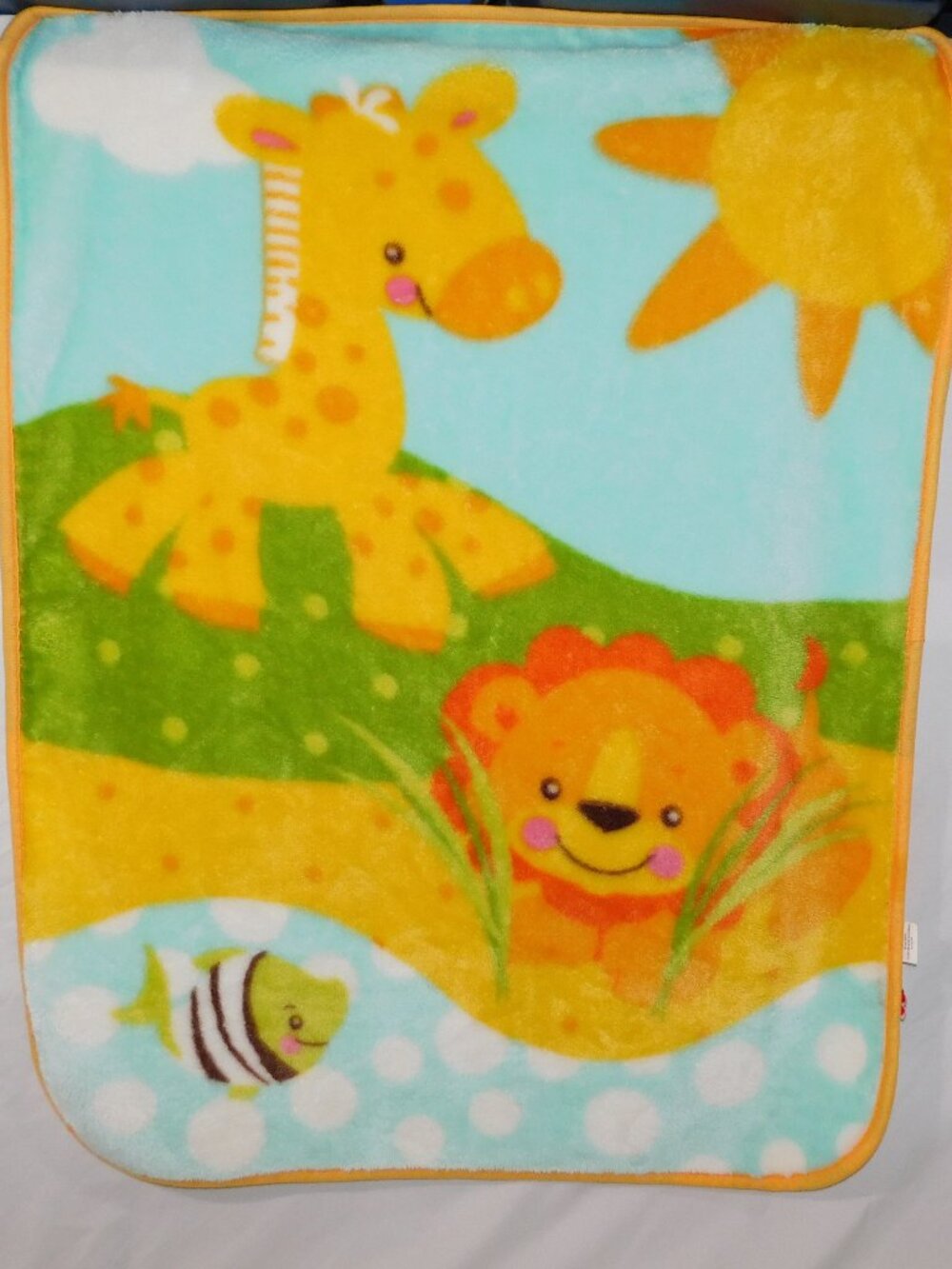Fisher Price Precious Planet Lion Giraffe Fish Plush Fleece Baby Blanket 30" 40"